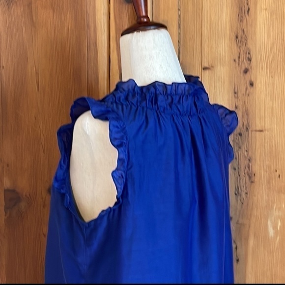 Loft Petites Blue Silk/Cotton Double layered Sleeveless Ruffle Blouse Sz… - Picture 2 of 14
